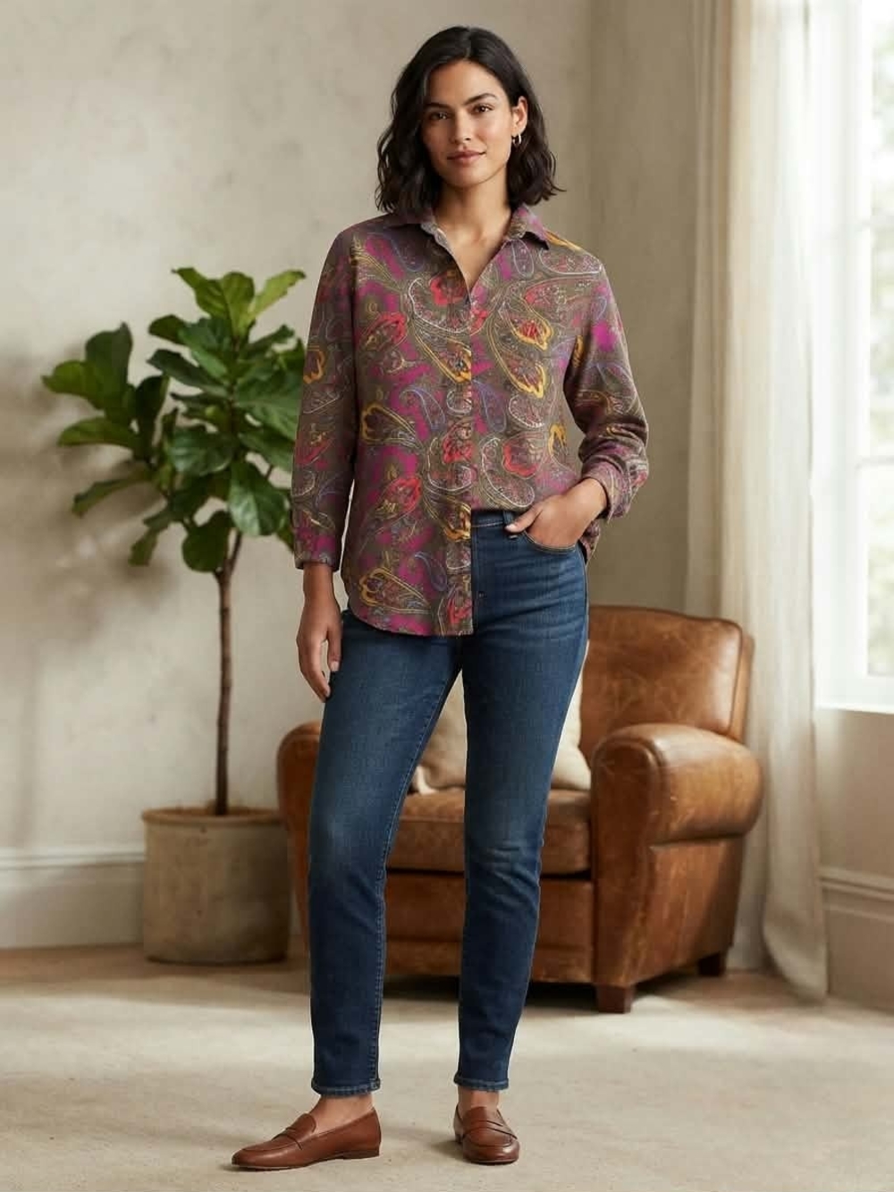 Lauren Ralph Lauren Vintage Paisley Button-Down Shirt Size M